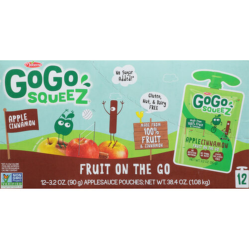 GoGo Squeez Applesauce, Apple Cinnamon, 12-Pack