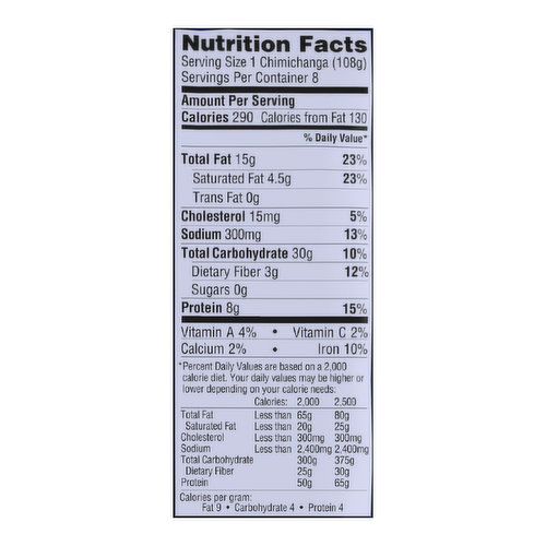 Calories in El Monterey Beef & Bean Chimichangas and Nutrition Facts