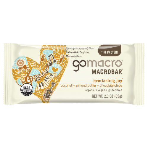 GoMacro Macrobar, Everlasting Joy, Coconut + Almond Butter + Chocolate Chips