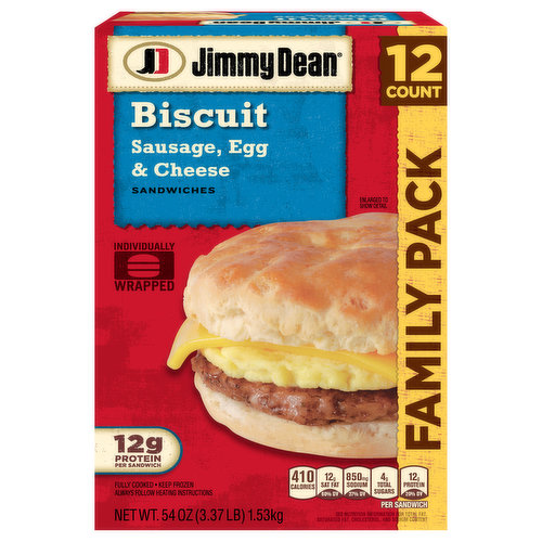 Jimmy Dean Sandwiches, Sausage, Egg & Cheese, Biscuit, Family Pack