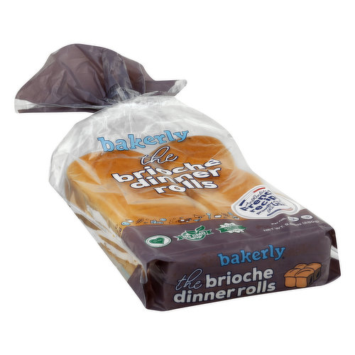 Free from artificial flavors. No artificial flavors or colors. Per Roll: 4 g sugars; 120 cal. No GMO ingredients. The brioche dinner rolls. Free of high fructose corn syrup. Free of bleached flour. Our ingredients promise! No high fructose corn syrup. Our delicious brioche! The dinner roll is a classic, but the buttery brioche makes it one-of-a-kind. Rich and sweet, the dinner roll's fluffy texture will delight your taste buds. We're sure you'll fall in love with our authentic French recipe! Bon appetit! www.bakerly.com. Check out our complete ingredient no-no list at www.bakerly.com/no-no-list. Phone: 844-200-3232. Authentic French recipe proudly made in the USA.