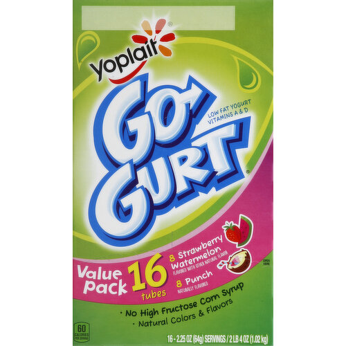 Yoplait Yogurt, Low Fat, Strawberry Watermelon/Punch, Tubes, Value Pack