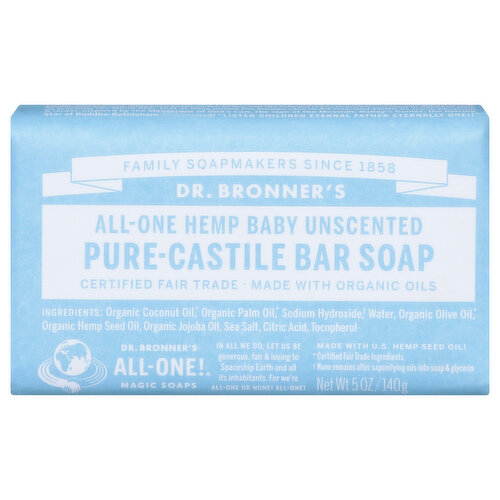 Dr. Bronner's Bar Soap, Pure-Castile, Unscented, Baby, All-One Hemp