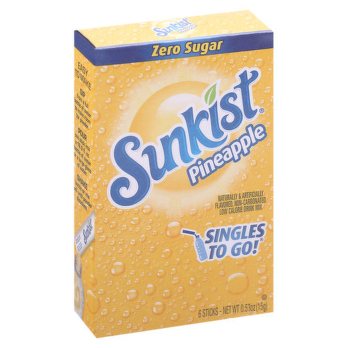 Sunkist Drink Mix, Zero Sugar, Pineapple