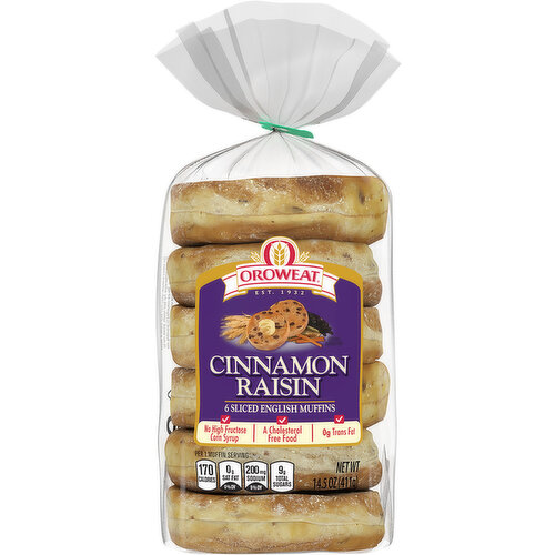 Oroweat English Muffins, Cinnamon Raisin, Sliced