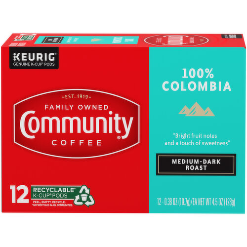 Community Coffee, Medium-Dark Roast, 100% Colombia, Single-Serve Cups