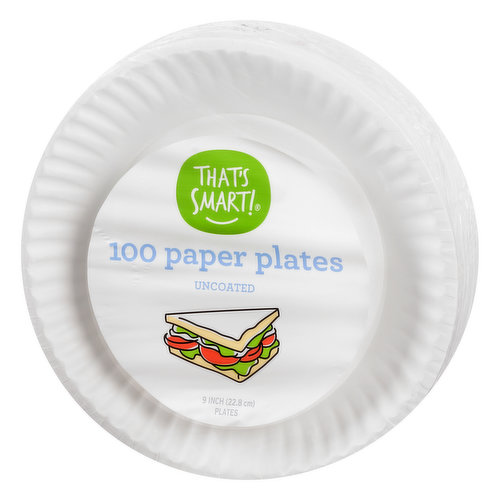 100 Count 9-Inch Paper Plates Uncoated Disposable Dinner Plates White