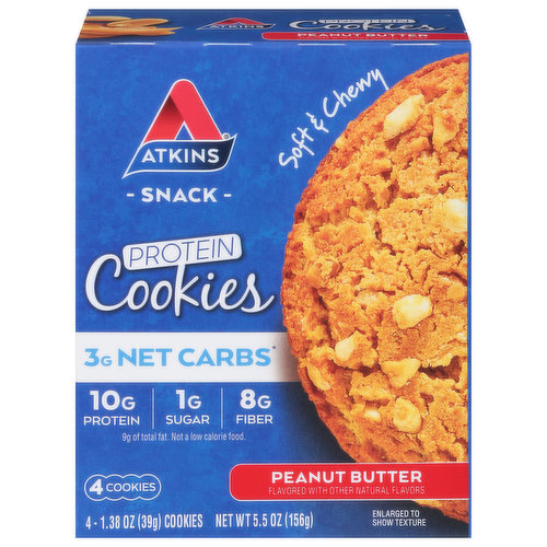 Soft & chewy. Atkins has all your weight loss needs covered with products for every occasion! Meal (Meal replacement bar): Good source of protein and fiber to keep you satisfied. Snack: The perfect amount of protein and fiber for a between meal snack. Treat: Indulgent dessert for a perfect after meal treat. If you're thinking how good could an Atkins cookie be? Get ready for a little surprise! Because if you like your peanut butter rich & creamy, and your cookie soft & chewy & moist, then you're in for a very delicious surprise! And the traditional cookie guilt is not included. Sustainable Forestry Initiative: Certified sourcing. www.sfiprogram.org.