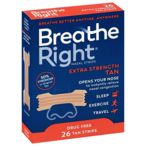 Breathe Right - Breathe Right, Nasal Strips, Extra, Tan (26 count), Shop