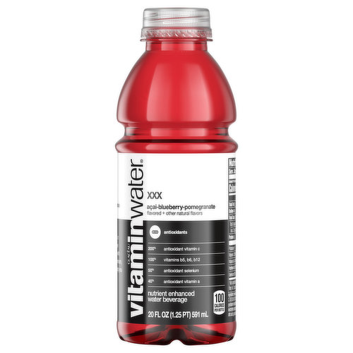 good news for good people who like good stuff. vitaminwater xxx is the same acai-blueberry-pomegranate flavored water beverage youve always turned to for vitamins anddeliciousness. well, guess what, we just added more stuff.

whats that mean for you? it means vitamins. and electrolytes. and more nutrients. which are all good things. with 100 calories per 20oz bottle.

it also means this vitaminwater xxx has three types of antioxidants to help fight free radicals: vitamin a, vitamin c and selenium.

and that's bad news for the people who like bad stuff.

so, make sure to pick up a pack if youre a do-gooder or a good stuff appreciator.