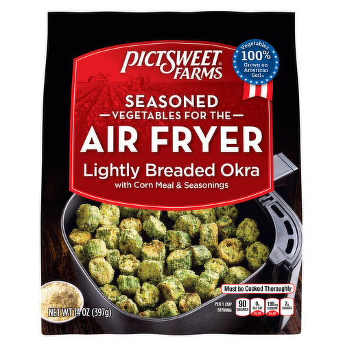 Lightly breaded okra with corn meal & seasonings. Seasoned vegetables for the air fryer.