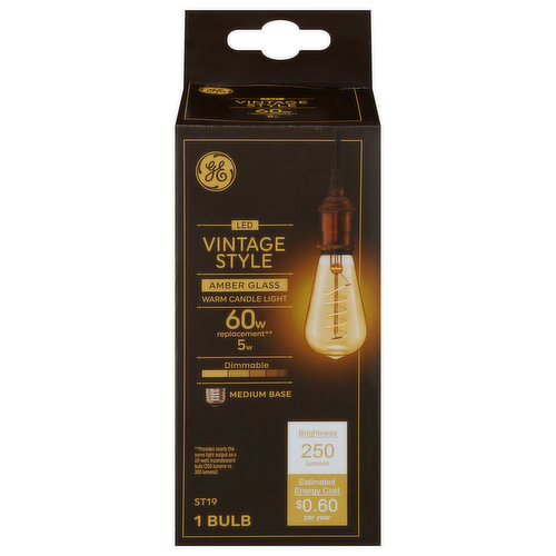 GE Light Bulb, LED, Vintage Style, Warm Candle Light, Amber Glass, 5 Watts
