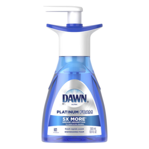 5x more (vs. Dawn Ultra Original) grease absorption. Refill only with Dawn Erasing Dish Foam. Traditional dish liquids will not work foam. Contains no phosphate. Dawn contains biodegradable surfactants. www.dawn-dish.com. Questions? Call toll-free 1-800-725-3296. Visit www.dawn-dish.com.