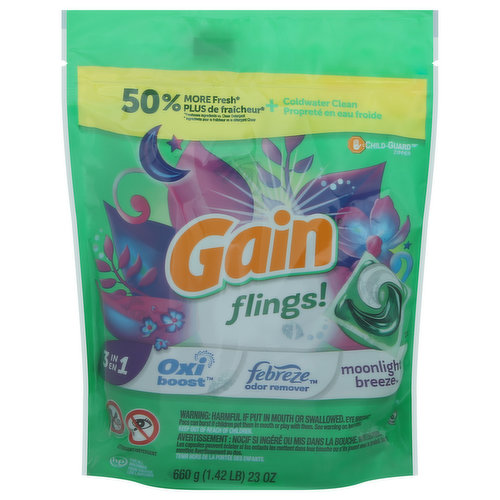 Gain Detergent, Flings, 3 in 1, Capsules