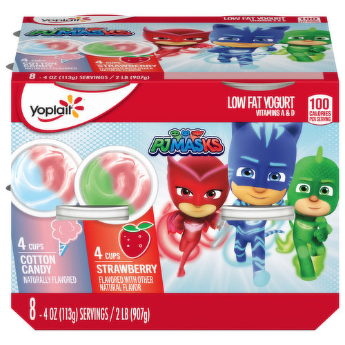 Yoplait Yogurt, Low Fat, Cotton Candy/Strawberry, PJ Masks, 8 Pack