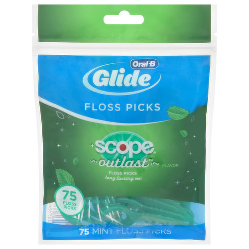 Long lasting mint. Oral-B No.1 dentist recommended brand. Refreshing clean with a blast of Scope Outlast. Gently cleans just below the gumline. Slides up to 50% easier (vs. a leading floss pick). Comfortable hold. Designed to stimulate and massage gums to promote gum health.
