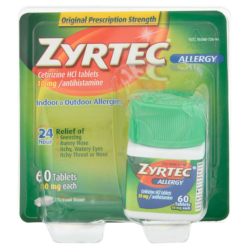 Zyrtec Allergy, Original Prescription Strength, 10 mg, Tablets