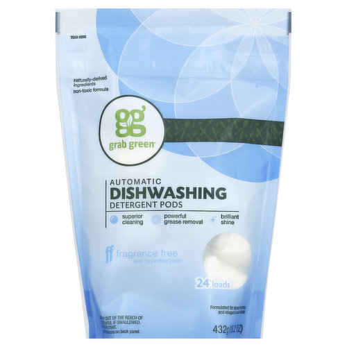 Grab Green Dishwashing Detergent, Automatic, Fragrance Free, Pods