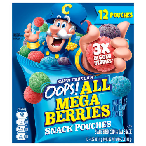 Cap'n Crunch's Sweetened Corn & Oat Snack, Oops! All Mega Berries