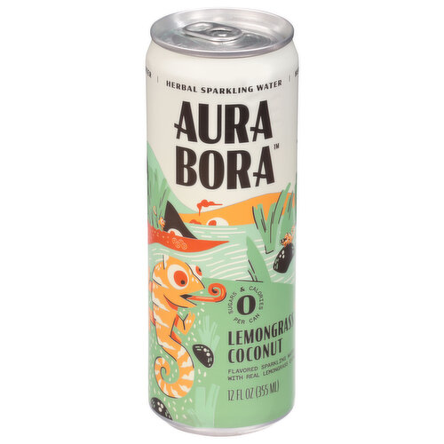 Aura Bora Herbal Sparkling Water, Lemongrass Coconut