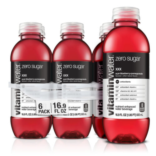 vitaminwater Vitaminwater Zero Sugar XXX Acai Blueberry Pomegranate Flavored Bottled Water, 16.9 fl oz, 6 Ct