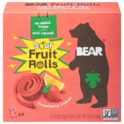 Bear Fruit Rolls, Strawberry Lemon, Sour - Super 1 Foods