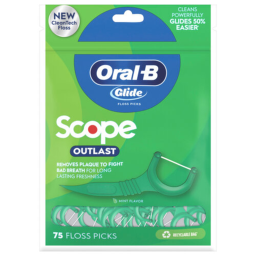 Oral B Glide Mint Dental Floss Picks with Long Lasting Scope Flavor, 75 Picks