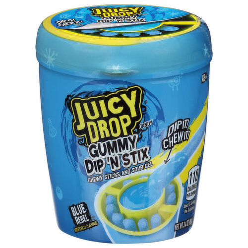 Juicy Drop Candy, Gummy Dip 'N Stix, Blue Rebel, Age 4+