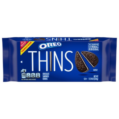 OREO Thins Chocolate Sandwich Cookies, Family Size, 11.78 oz