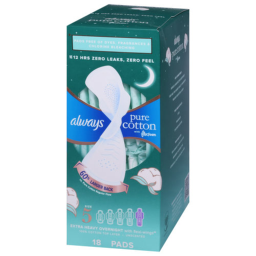 Unscented Overnight Pads with Wings Extra Heavy Flow Size 5