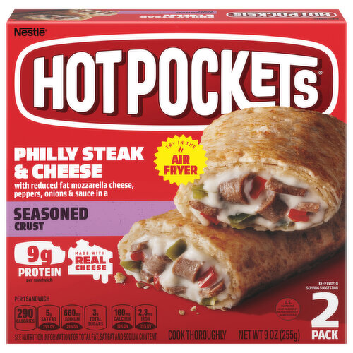 Hot Pockets Sandwiches, Seasoned Crust, Philly Steak & Cheese, 2 Pack