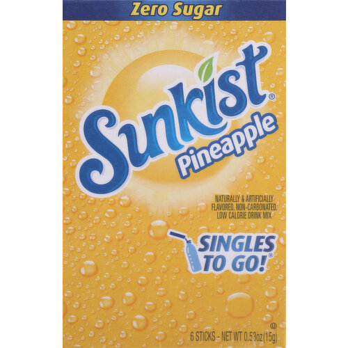 Sunkist Drink Mix, Zero Sugar, Pineapple