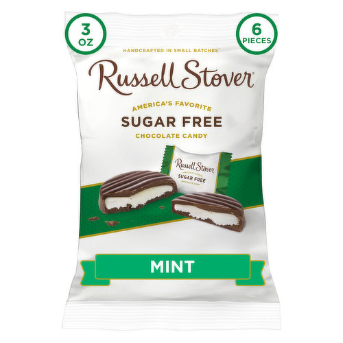 Russell Stover Sugar Free Mint Patties in Dark Chocolate, 3 oz. bag (≈ 6 pieces)