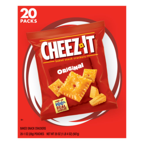 Cheez-It Snack Crackers, Original, Baked, 20 Pack