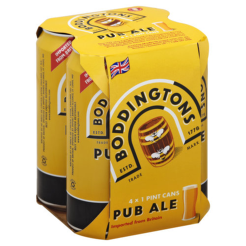 Imported from Britain. Estd. 1778. Smooth and creamy. Since 1778 when it was first brewed at the Strangeway Brewery in Manchester, Boddingtons has been renowned as a unique, pale gold ale. After pouring, the beer cascades slowly in the glass to give Boddingtons its distinctive creamy head and smooth body. Questions/Comments call: +1-888-287-2400.