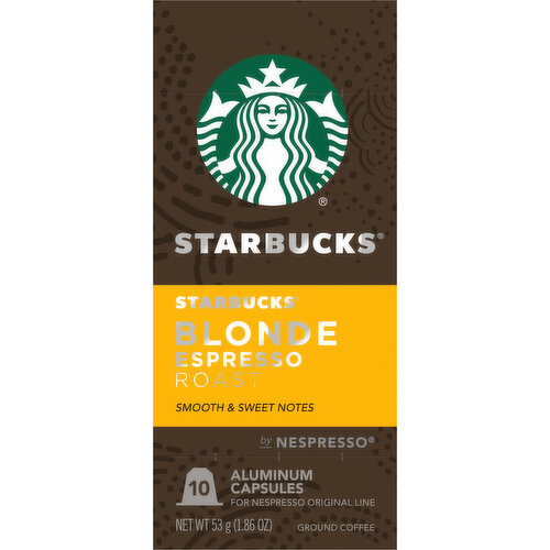 Starbucks Coffee, Ground, Blonde, Espresso Roast, Aluminum Capsules