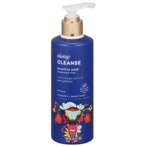 pH Balanced. Vitamin E + amino acids. Gentle cleansing for everyday use. Designed for intimate skin. Dermatologist & gynecologist tested. Made without: parabens, dyes, fragrances, silicones.