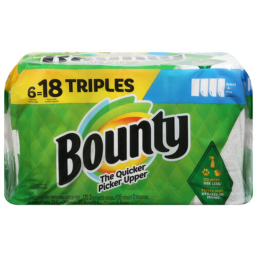 Bounty Paper Towels, Select A Size, Triple Rolls, White, 2-Ply