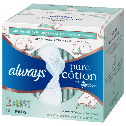 Always Pure Cotton Pads, Heavy, with Wings Unscented, Size 2