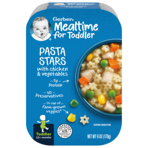 Gerber Pasta Stars, with Chicken & Vegetables, Toddler, 12+ Months