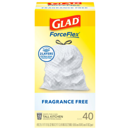 Glad Drawstring Bags, Tall Kitchen, Fragrance Free, 13 Gallon