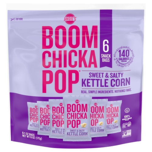 Angie's Boomchickapop Kettle Corn, Sweet & Salty, 6 Snack Bags