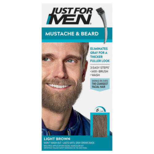 Just For Men Facial Hair Color Kit, Multiple Application, Light Brown, Mustache & Beard