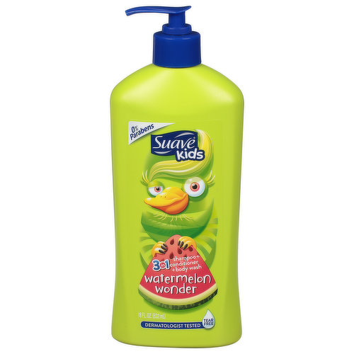 Suave Kids Shampoo + Conditioner + Body Wash, Watermelon Wonder, 3 in 1