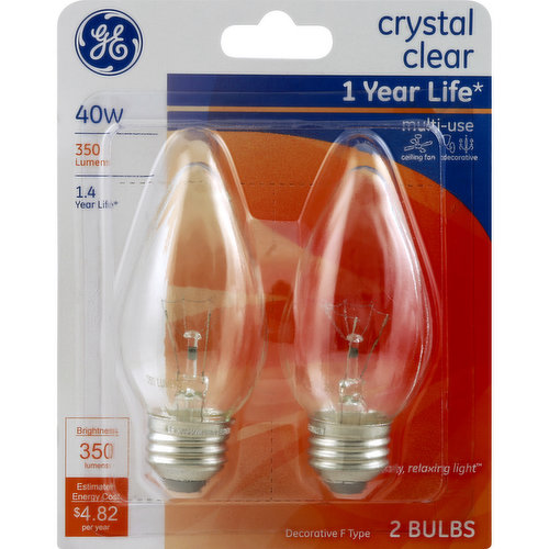 GE Light Bulbs, Decorative F Type, Crystal Clear, 40 Watts