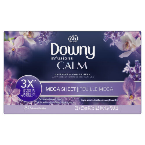 Downy Infusions Mega Dryer Sheets, CALM, Lavender