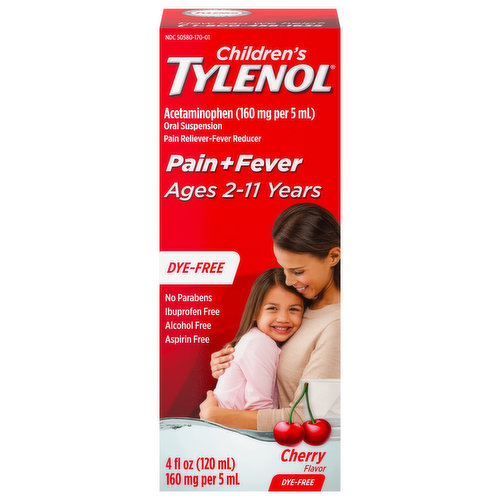 Tylenol Pain + Fever, 160 mg, Cherry Flavor, Children's