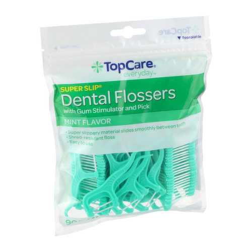 Topcare Super Slip Dental Flossers With Gum Stimulator And Pick, Mint ( 90 count )