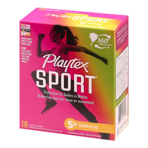 Playtex Sport Compact Plastic Tampons, Unscented, Super, 18 Ct