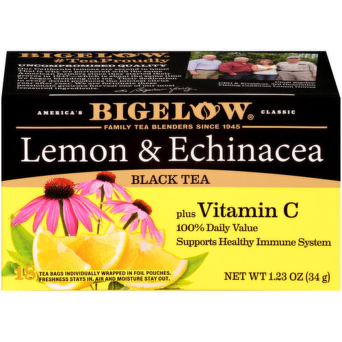 Bigelow Black Tea, Lemon & Echinacea, Plus Vitamin C, Tea Bags